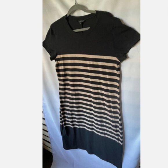 J Crew T Shirt Cotton Midi Dress Large Black Stripe Crew Neck ALine Relaxed - Picture 4 of 7